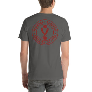 Yamasaki Red Circle Logo with large logo on back - Short-Sleeve Unisex T-Shirt