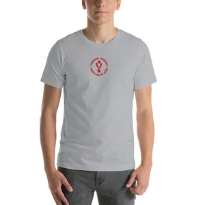 Yamasaki Red logo with Vertical Logo Kanji on back - Short-Sleeve Unisex T-Shirt